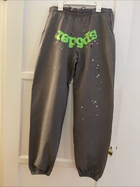 Kids Gray Sweatpants with Neon Green Graphic